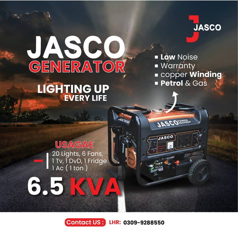 Generator  8 kva J9000dc Jasco Golden Petrol and Gas New with Warranty 2