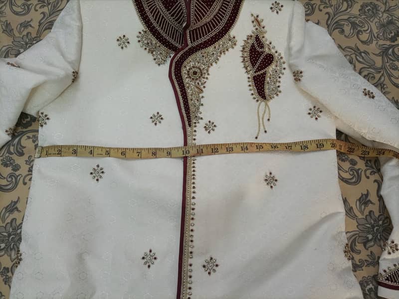 stylish sherwani white color with burgundy dana design check pic for 5