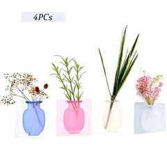 4 PCs Sticky Vase Wall Mounted Plant Holder Decorative Flower Display 0