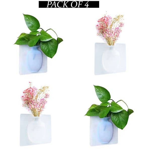 4 PCs Sticky Vase Wall Mounted Plant Holder Decorative Flower Display 11