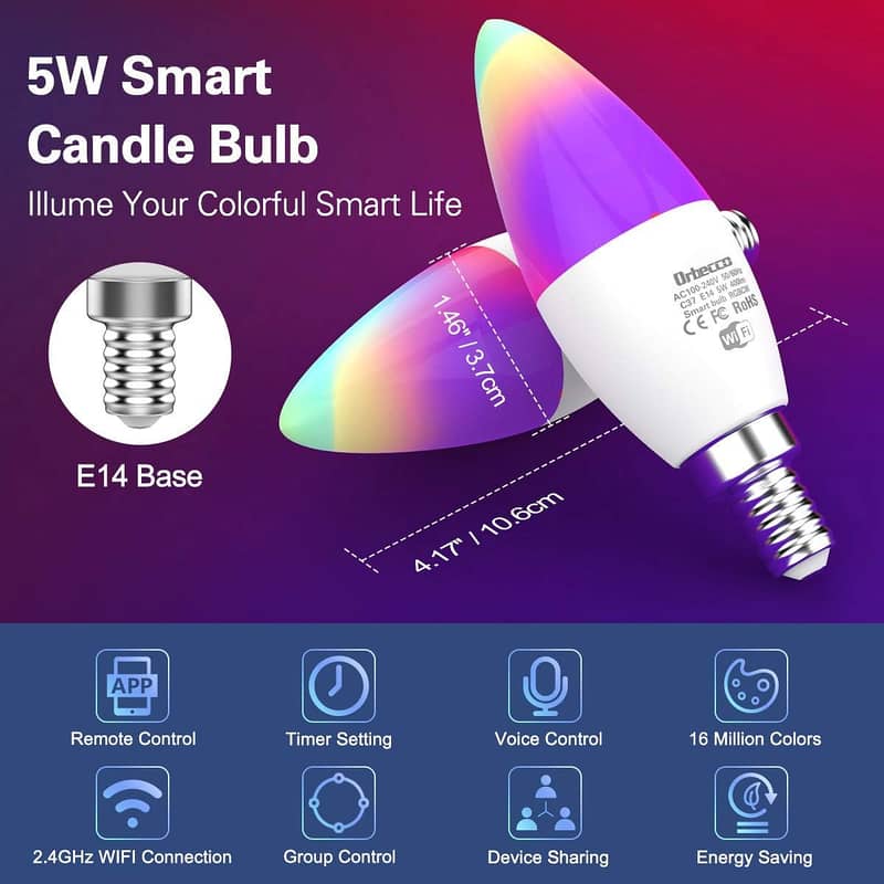 2 Pack) BENEXMART Tuya WiFi LED Bulb Gu10 RGBCW Dimmer Lamp Spot Light 5