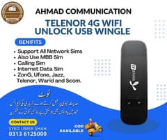 Telenor Unlock 4G Wifi USB Wingle Device. 0