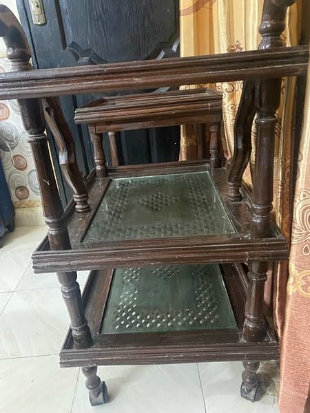 Wooden Tea Trolly 4 Steps with Glass Top - serving trolly 2