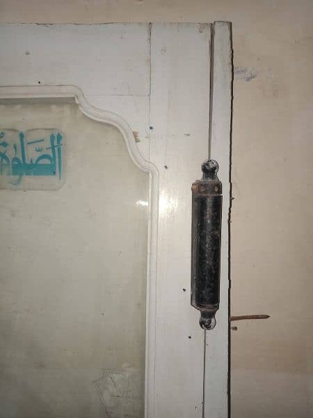 Door, Wood & Glass, with Handle, Lock, Hinges(Qabzy)& Base, Size:2ʼ×6ʼ 2