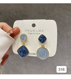 Korean Square Round Drop Earrings - Blue Color 0