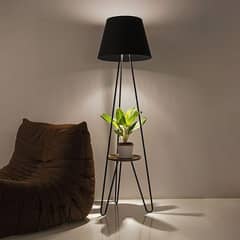 Floor lamp with attached side table