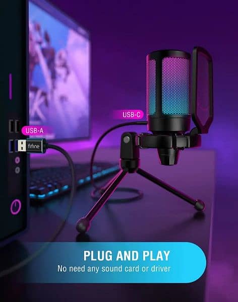 Fifine A6V Ampligame - USB RGB Gaming & Streaming mic Microphone 2