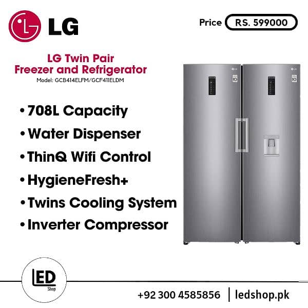 GR-B414ELFM with GC-F411ELDM LG Twin Pair Freezer and Refrigerator 0