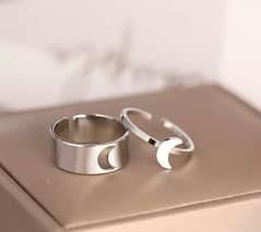 2 pc moon design silver rings 03260043319