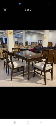 wooden dining table/6person dining/shesham wood/glass top dining