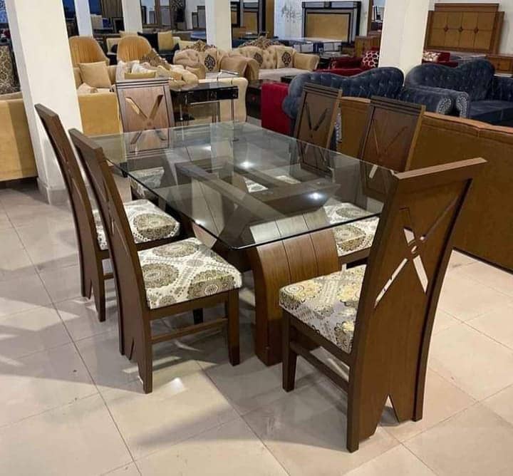 dining table/wooden dining/6person dining/shesham wood/glass top dinin 4
