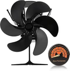 Stove Fan Heat Powered with Thermometer 6-Blades Fireplace fan