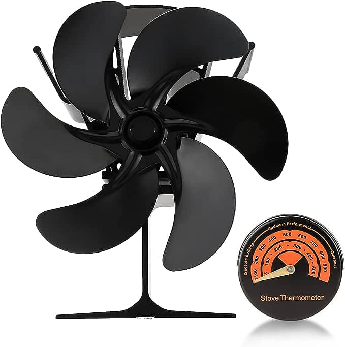 Stove Fan Heat Powered with Thermometer 6-Blades Fireplace fan 0