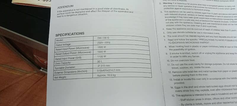 Microwave Oven Model DW-136 G 3