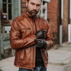 THOMPSON LEATHER MOTO JACKET | Tan Brown Wax Genuine Leather Coat
