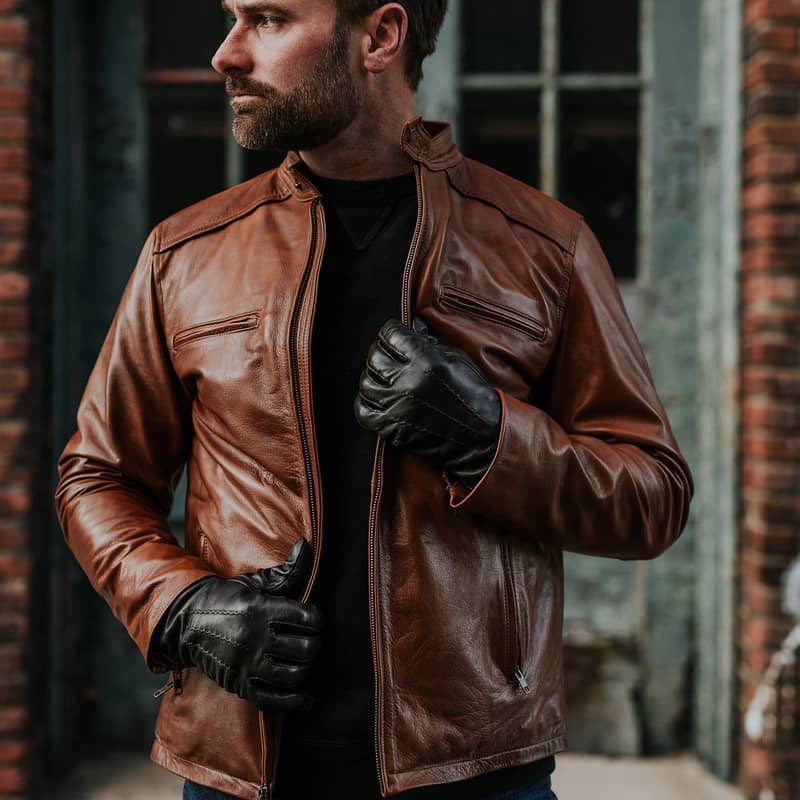THOMPSON LEATHER MOTO JACKET | Tan Brown Wax Genuine Leather Coat 1
