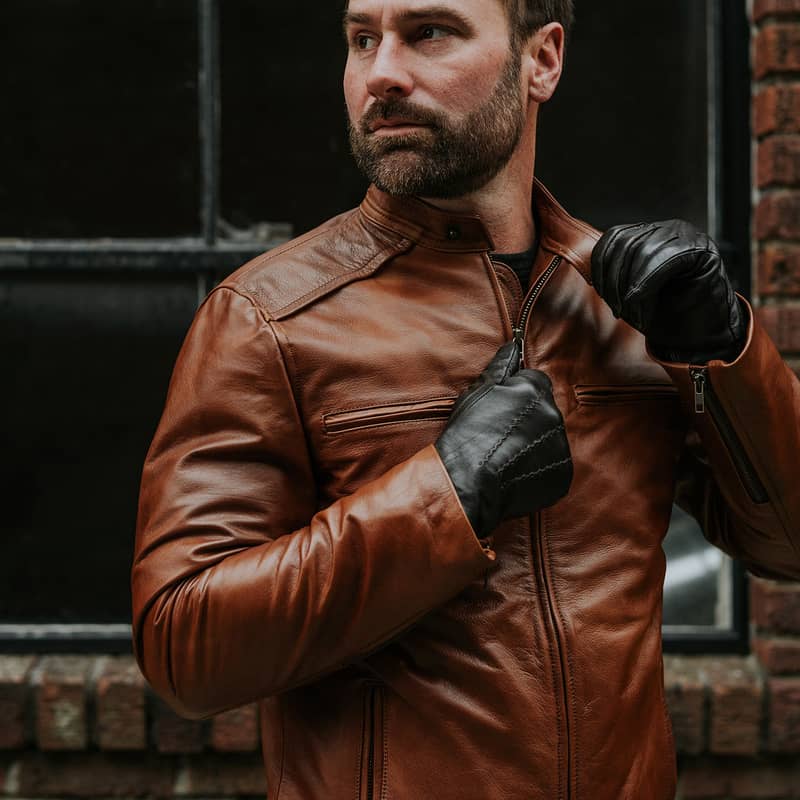 THOMPSON LEATHER MOTO JACKET | Tan Brown Wax Genuine Leather Coat 2