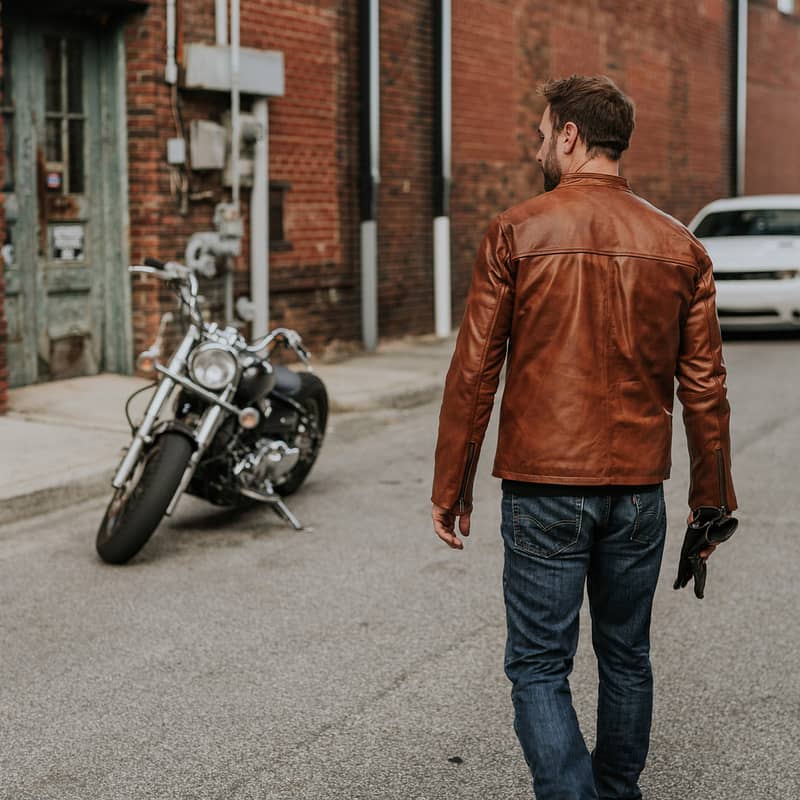 THOMPSON LEATHER MOTO JACKET | Tan Brown Wax Genuine Leather Coat 3