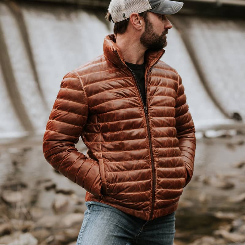 BRIDGER LEATHER DOWN JACKET | Genuine Puffer Leather Jacket Custom 0