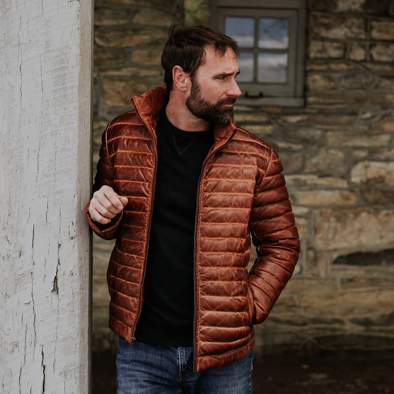 BRIDGER LEATHER DOWN JACKET | Genuine Puffer Leather Jacket Custom 3