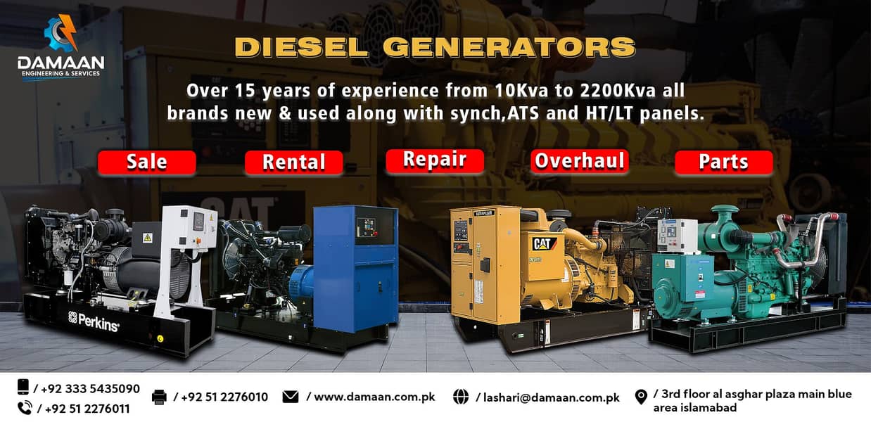 Diesel Generators for on rental in Islamabad Pakistan 20kva to 2000kva 3