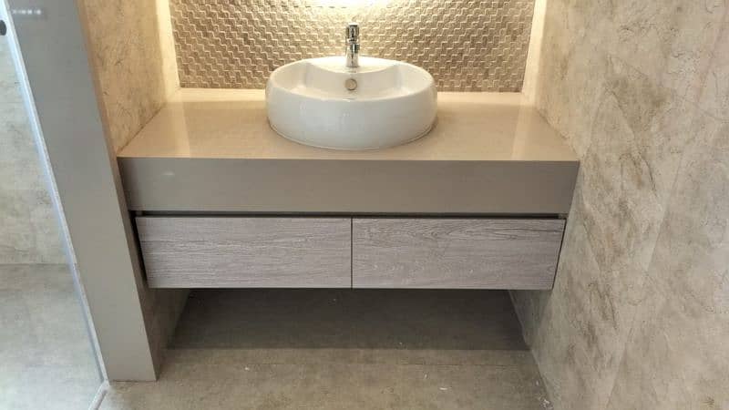 customized Bathroom Vanity/ corian top vanity/ pvc drawers/upper basin 1