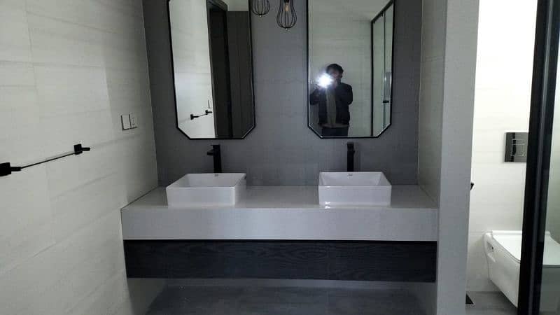 customized Bathroom Vanity/ corian top vanity/ pvc drawers/upper basin 3