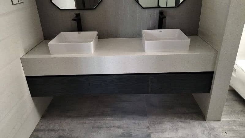 customized Bathroom Vanity/ corian top vanity/ pvc drawers/upper basin 5