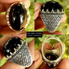 Natural Jet Black Aqeeq Stone Irani Design Chandi Ring