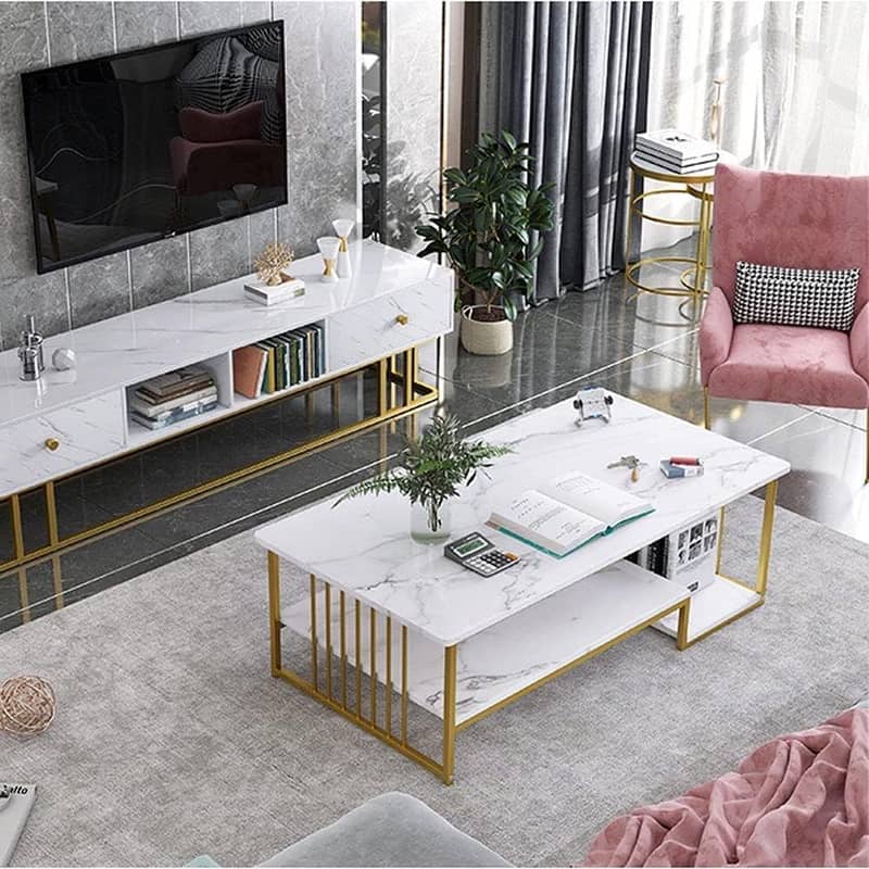 Golden Elegance Marble Fusion Center Table, Coffee Table and Sofa Tabl 1