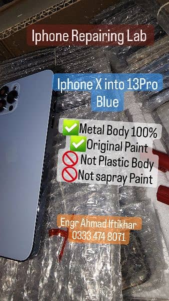 iphone x into 13pro 12pro body converted housing glass seria blue 3