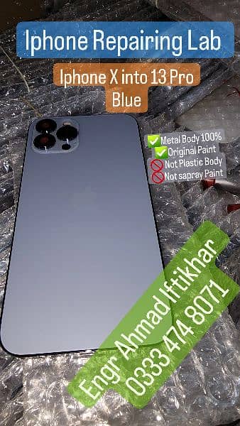 iphone x into 13pro 12pro body converted housing glass seria blue 4