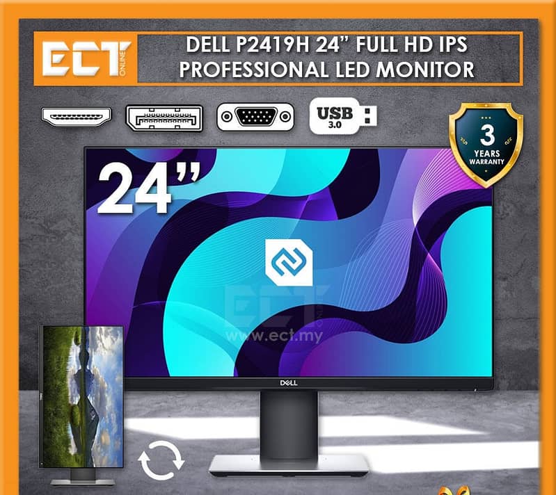 24" Inch Dell P2419H Borderless IPS Full HD LED Monitor with HDMI Port 0