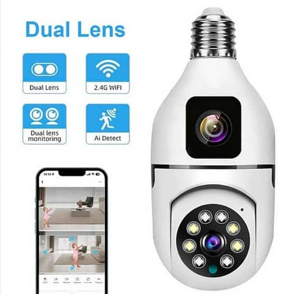 Bulb camera wifi cctv security double lense 2