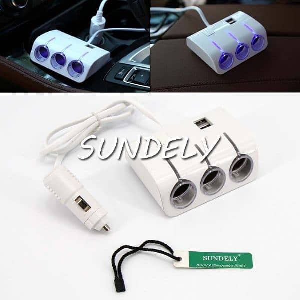 3 Way Car Cigarette Lighter Socket Splitter with Dual USB | 1