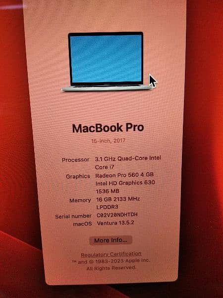 Macbook pro 2017 15inch corei7 16gbram 1tbssd 4gb radeon 560 graphics. 12