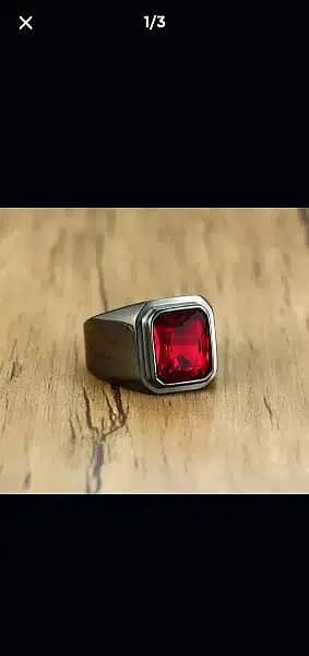 Black Ring with Red Shinny Zircon Stone (for Men, Women) 2