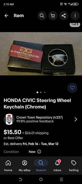Honda Civic Steering wheel keychain Chrome black 15