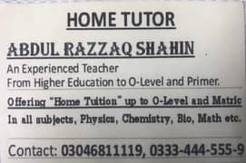 required home tutor available