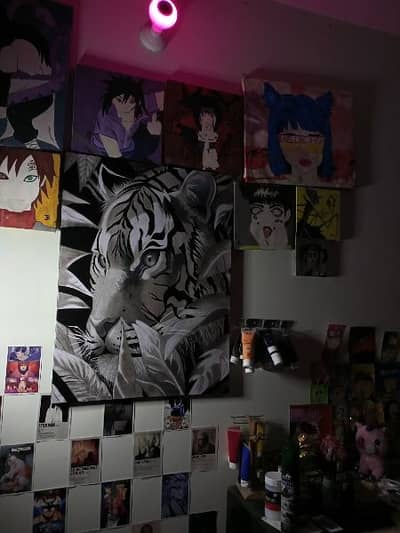 Tiger charcoal and acrylic painting hand made  24X32 inchs