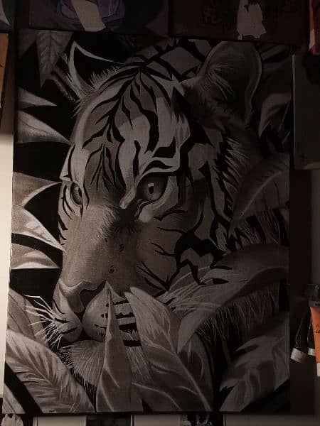 Tiger charcoal and acrylic painting hand made  24X32 inchs 1