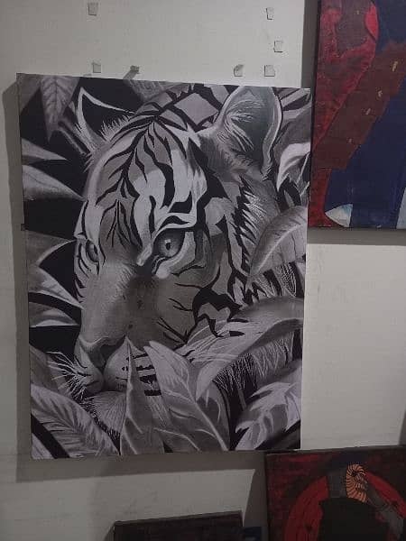 Tiger charcoal and acrylic painting hand made  24X32 inchs 3