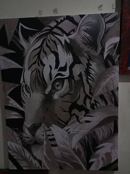 Tiger charcoal and acrylic painting hand made  24X32 inchs 4