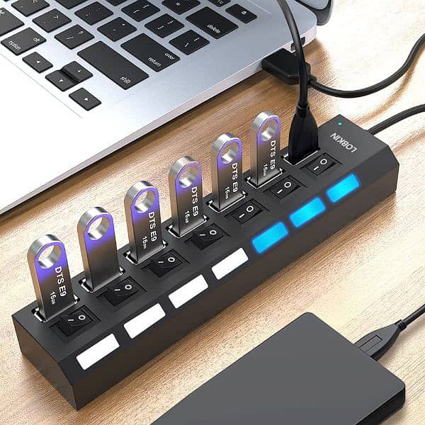 7 Port Data Hub USB 3.0 with Individual On/Off Switch and LED Lights 1