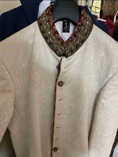 Groom Branded Sherwani set with Khussa and Kullah for Wedding Wear