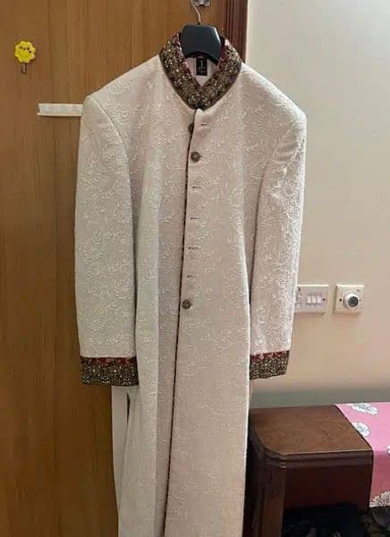 Groom Branded Sherwani set with Khussa and Kullah for Wedding Wear 1