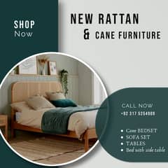 Bedset/side table/double bed/cane bedset/table