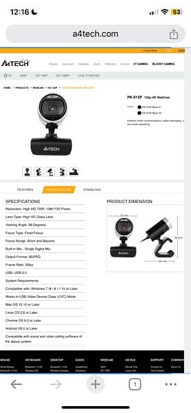 A4 Tech HD WEB Camera 1280* 720 Pixel pk-910p 5