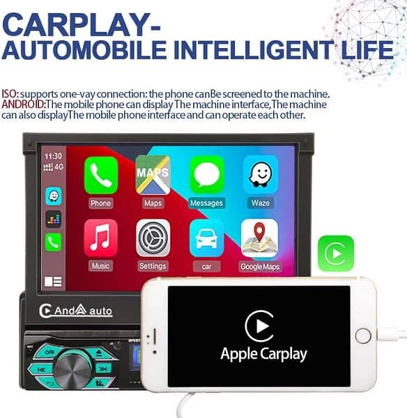 Car Stereo Bluetooth 1DIN 7 Inch with Apple Carplayer & Android 0