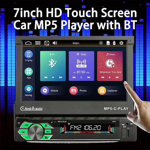 Car Stereo Bluetooth 1DIN 7 Inch with Apple Carplayer & Android 3
